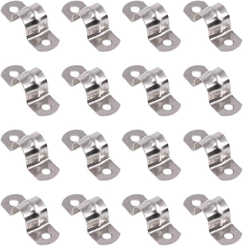 Keadic 30Pcs M16 Two Hole Strap U Bracket Tube Strap Tension Clips Stainless Steel Heavy Duty Rigid Pipe Strap Clamp, for Pipe Fixing on Various Surfaces and Support Structures - Image 1